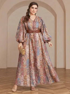 Plus Size Maxi Dresses Luxury  V-neck Print