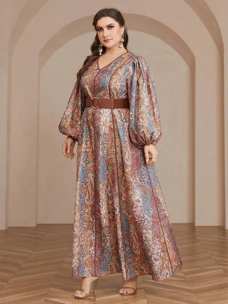 Plus Size Maxi Dresses Luxury  V-neck Print