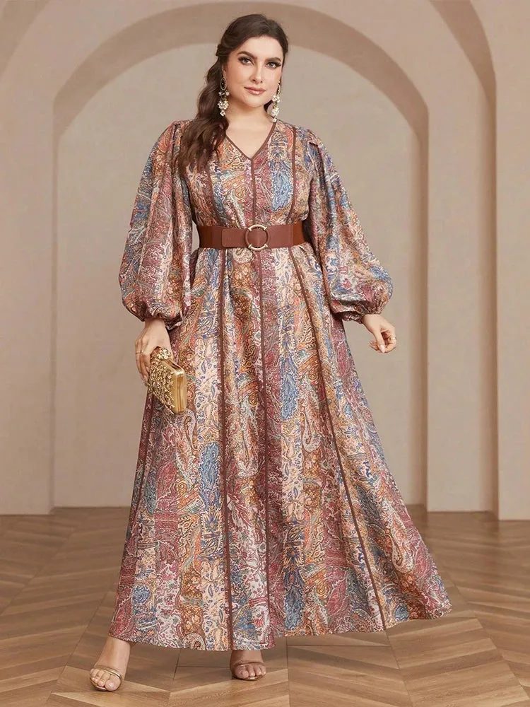 Plus Size Maxi Dresses Luxury  V-neck Print