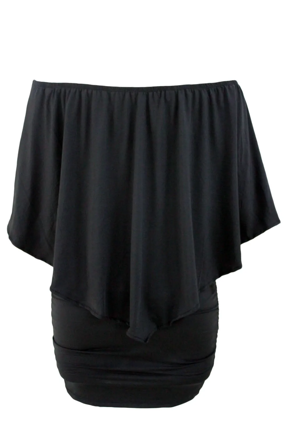 Plus Size Multiple Dressing Layered Black Mini Poncho Dress