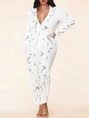 PLUS SIZE RHIMESTONE PRINT 2PC. JACKET AND PANTS SET