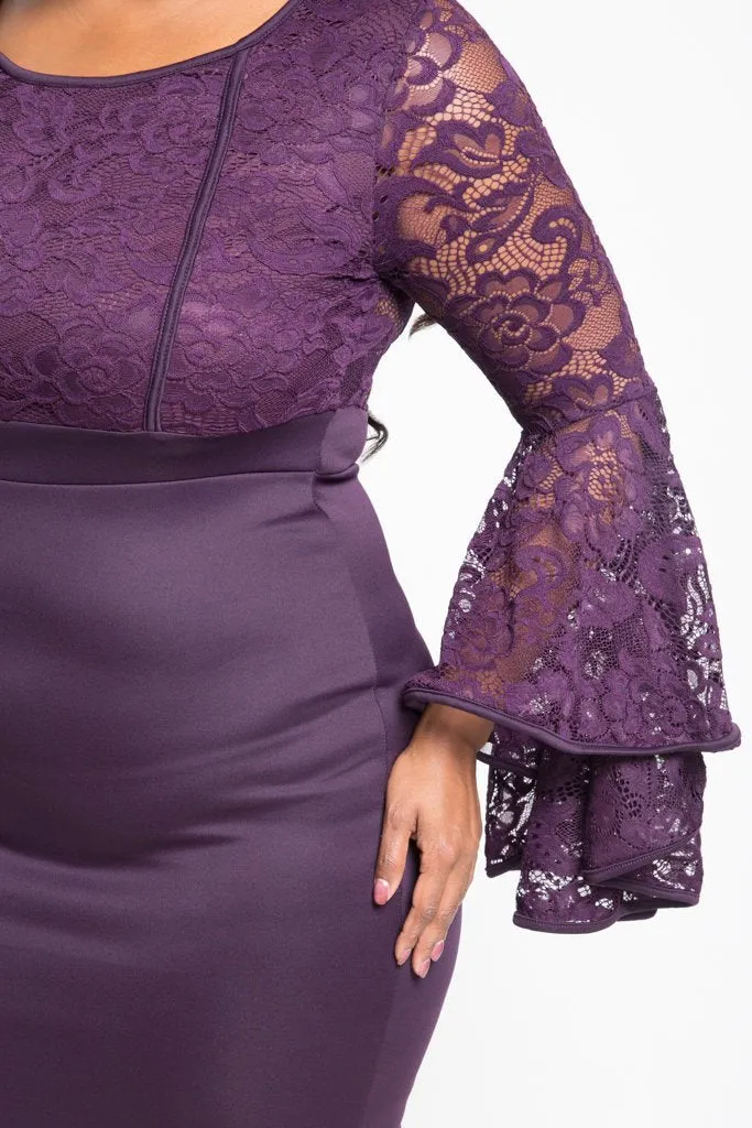 Plus Size See Through Lace Ruffle Midi Dress