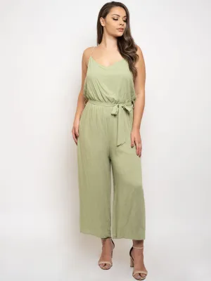 PLUS SIZE SELF TIE V-NECK JUMPSUIT