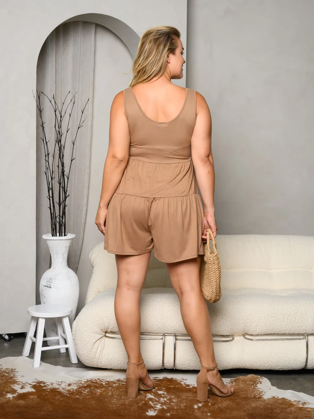PLUS SIZE SLEEVELESS TIERED ROMPER