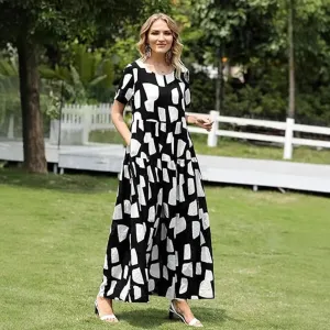 Plus Size Spring Printing Loose-Fit Skirt