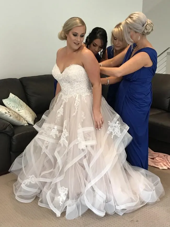 Plus Size Sweetheart Bridal Dress  Design Cascading Ruffles And Lace Applique