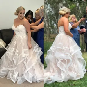 Plus Size Sweetheart Bridal Dress  Design Cascading Ruffles And Lace Applique