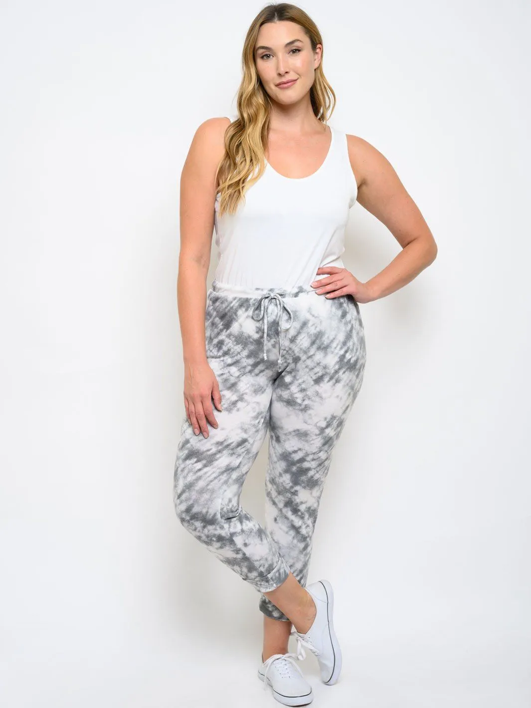 PLUS SIZE TIE DYE FRONT TIE PANTS