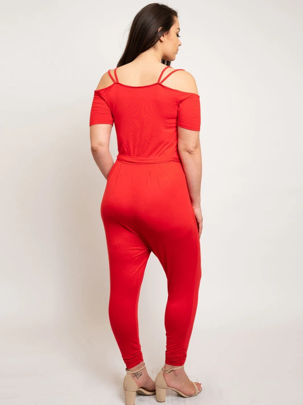 PLUS SIZE TIE FRONT KNIT JUMPSUIT