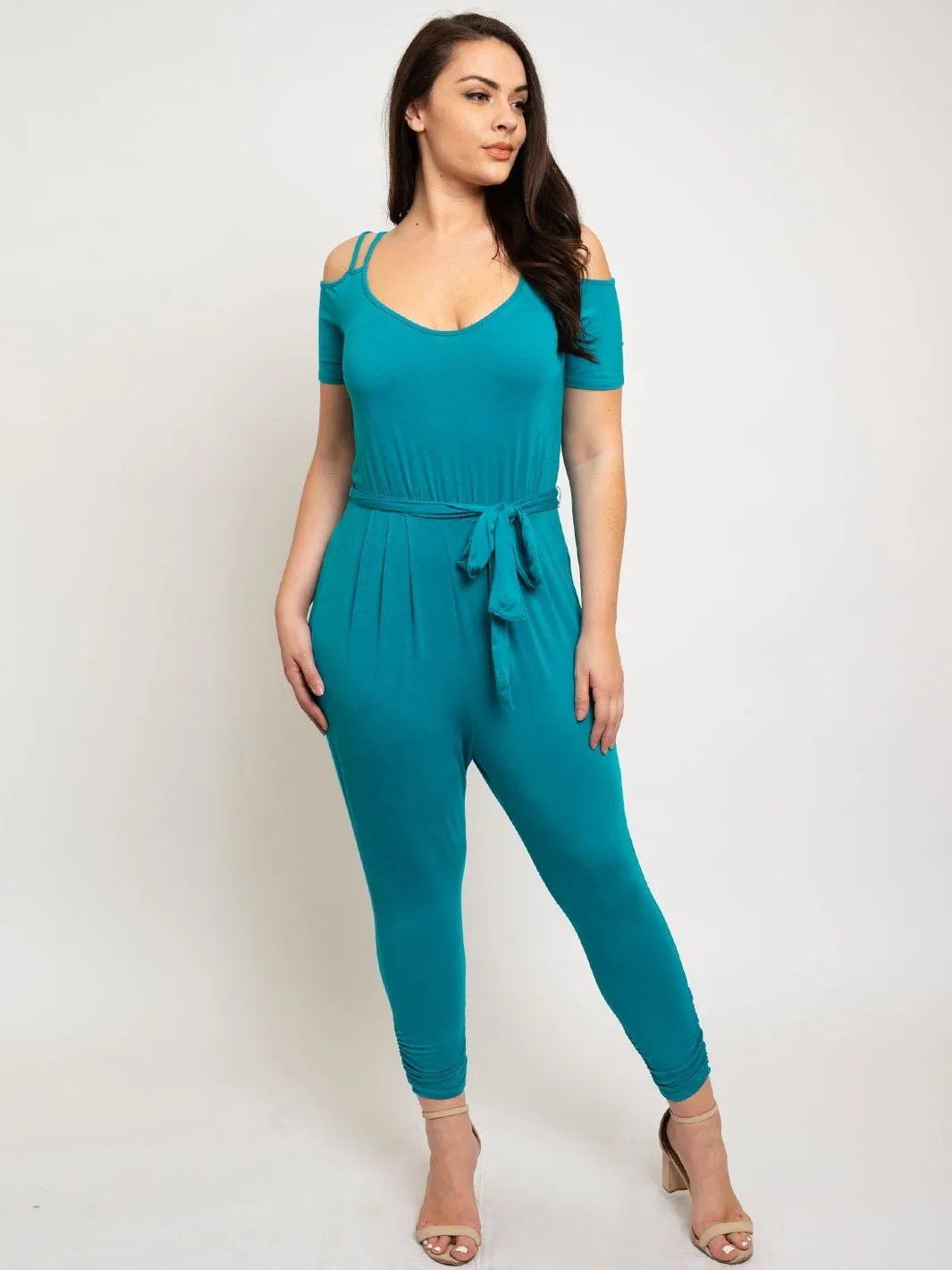 PLUS SIZE TIE FRONT KNIT JUMPSUIT