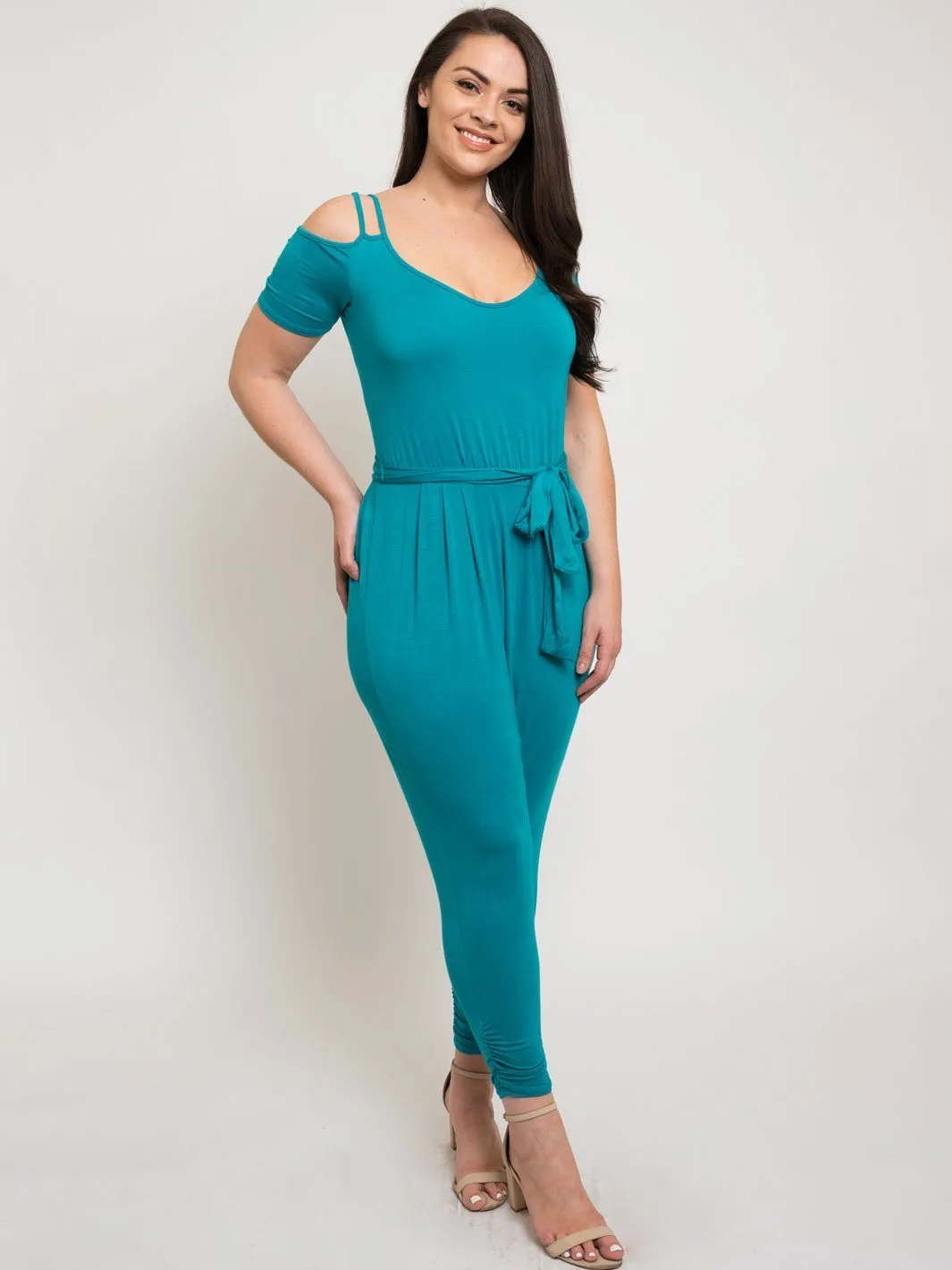 PLUS SIZE TIE FRONT KNIT JUMPSUIT