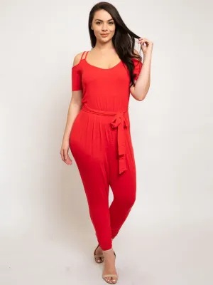 PLUS SIZE TIE FRONT KNIT JUMPSUIT