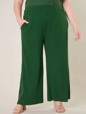 PLUS SIZE WIDE LEG POCKETS RIBBED PANTS