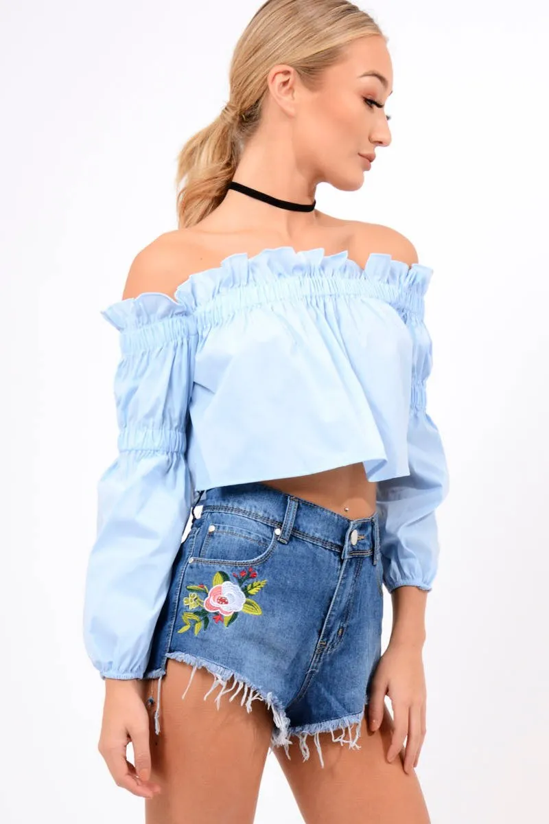 Powder Blue Frill Scrunch Crop Top - Monroe