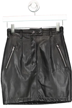 PrettyLittleThing Black Faux Leather Mini Skirt UK 6