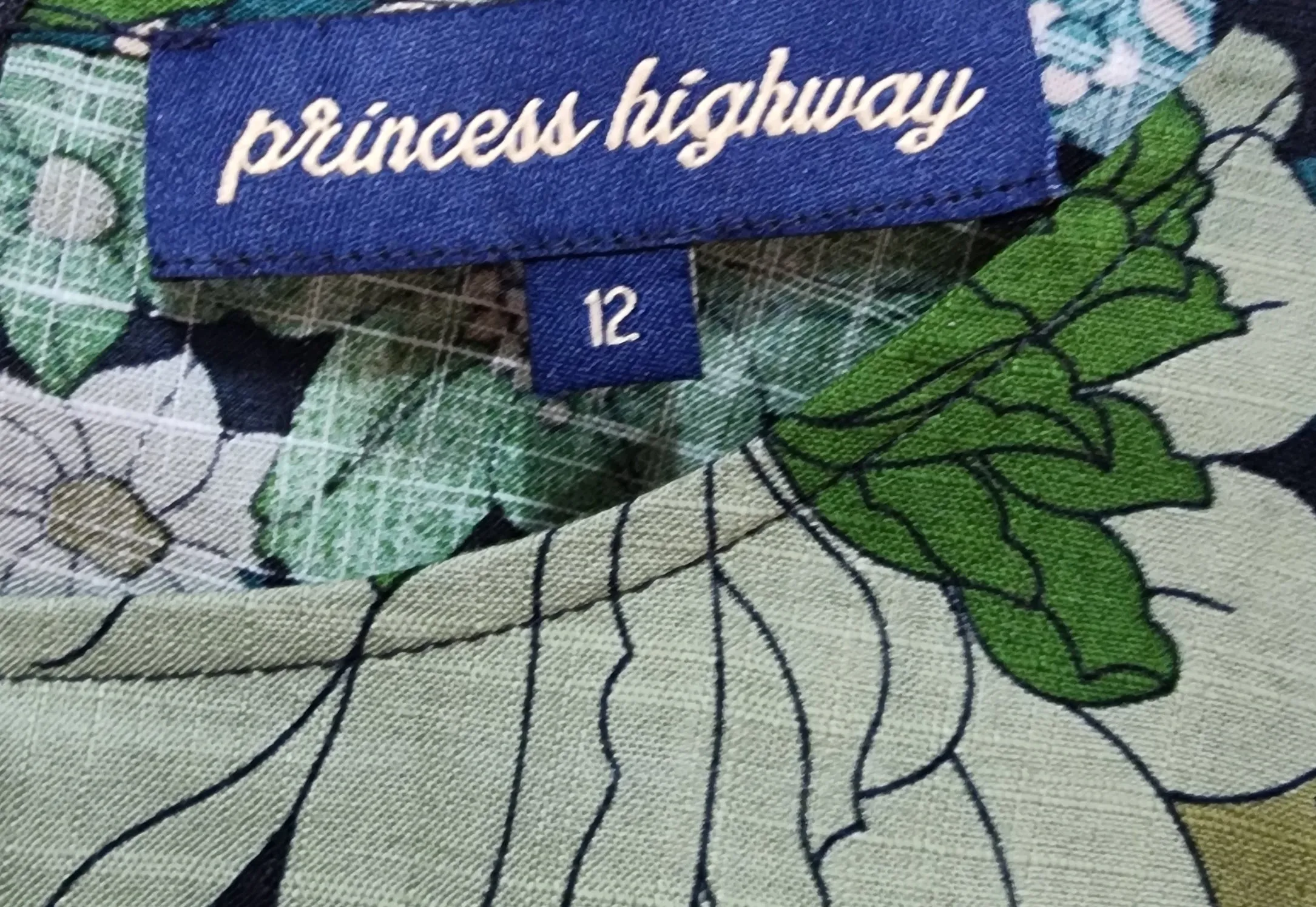 Princess Highway blue green retro print dress size 12