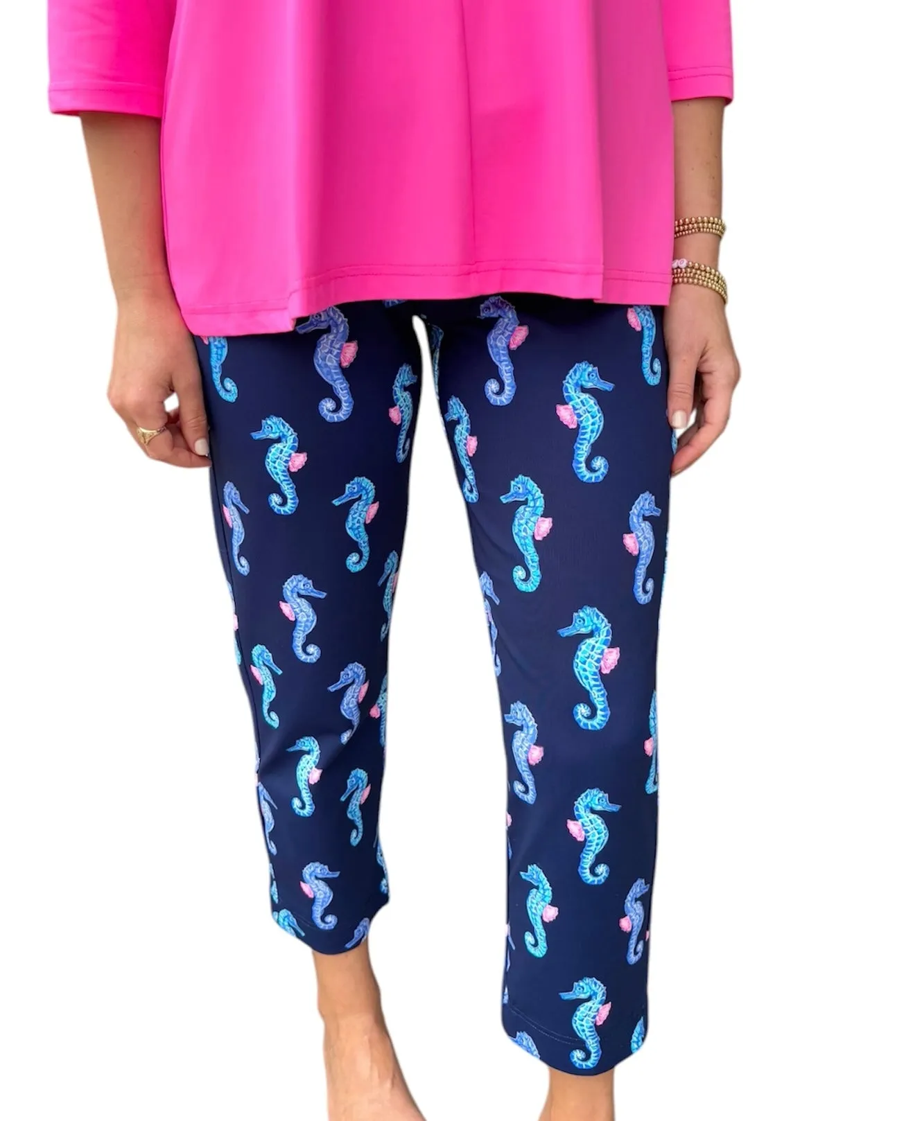 PRINTED CROP PANT - Navy Seahorse