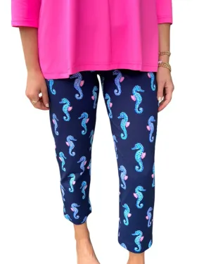 PRINTED CROP PANT - Navy Seahorse