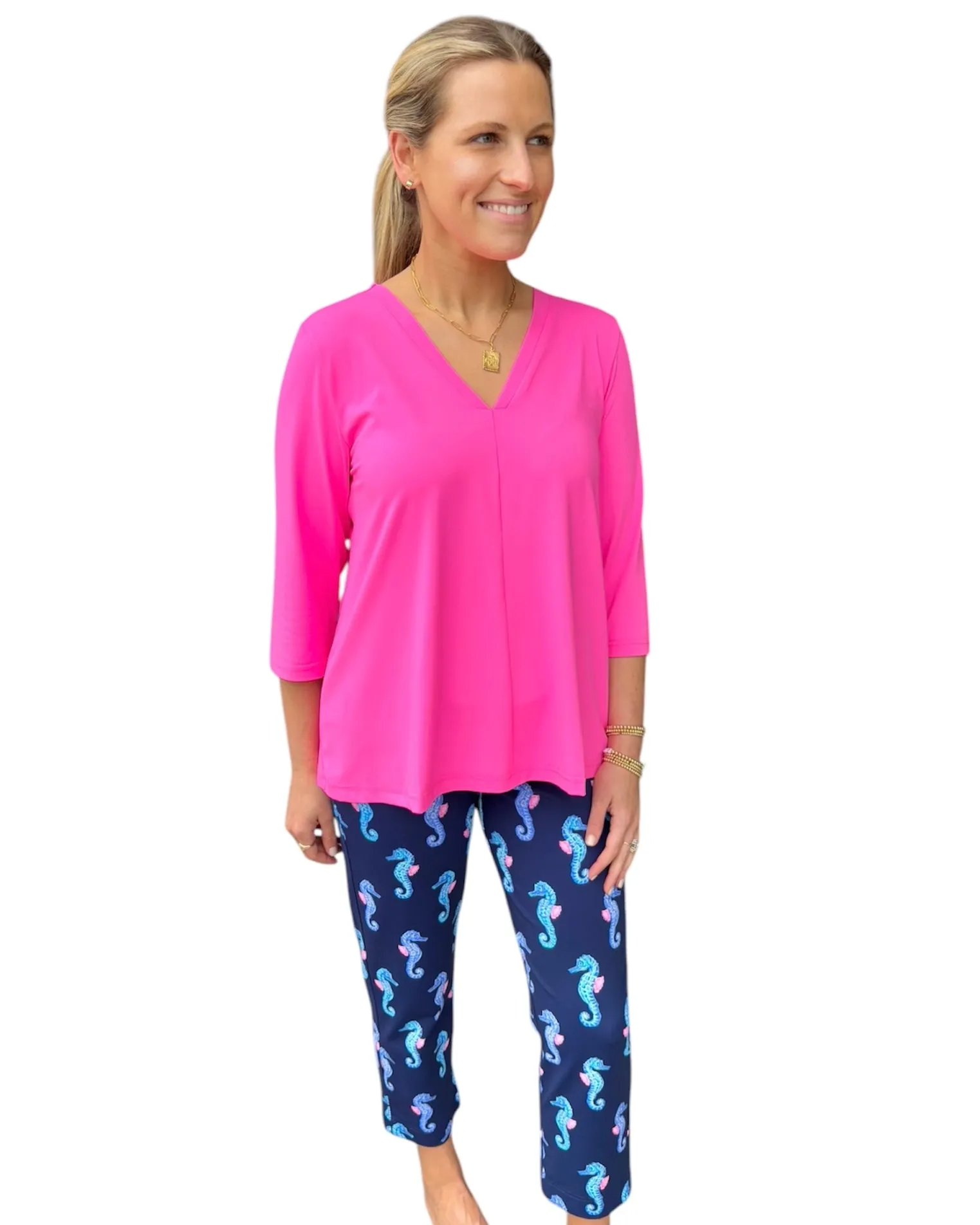PRINTED CROP PANT - Navy Seahorse