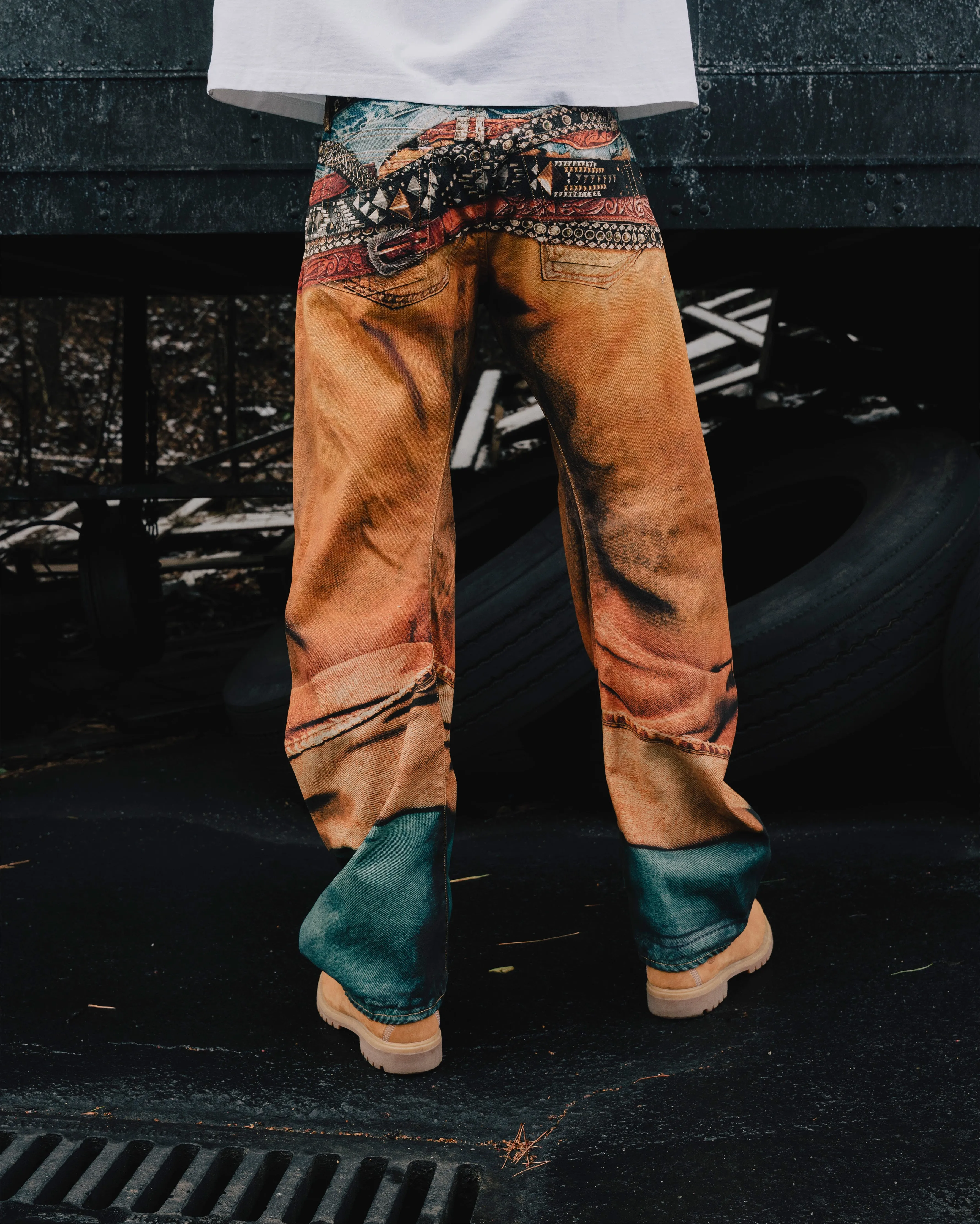 PRINTED DENIM TROUSER
