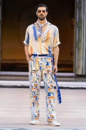 Printed Denim Twill Trousers