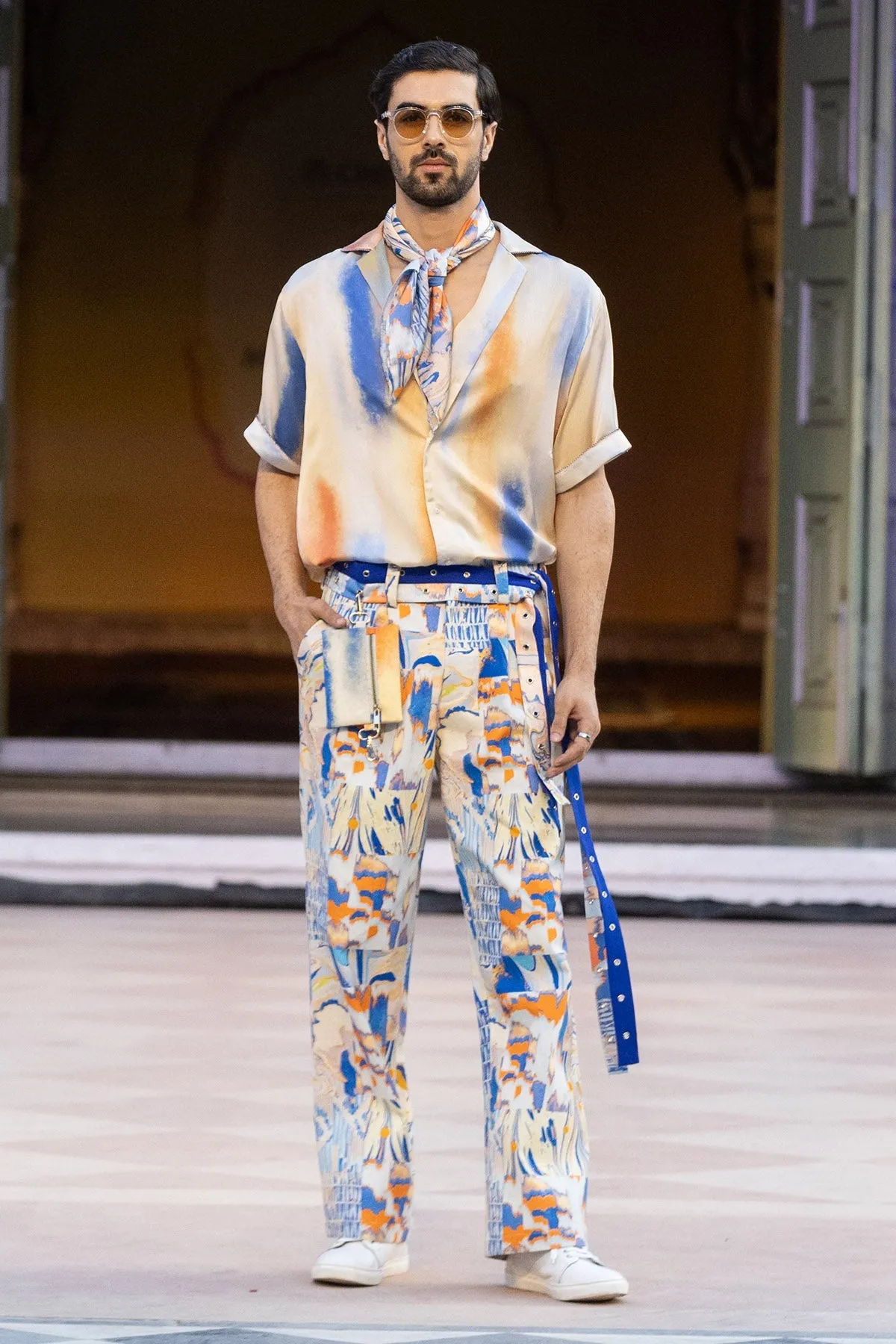 Printed Denim Twill Trousers