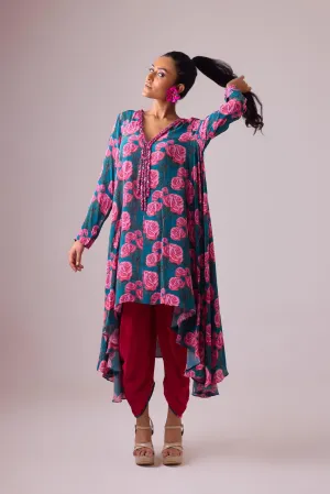 PRINTED HANDWORK KURTA  PAIRED  WITH DHOTI