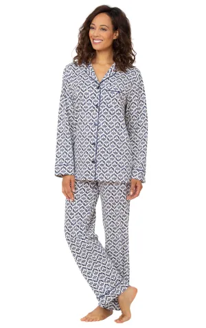 Printed Jersey Button-Front Pajamas - Blue Block - Final Sale