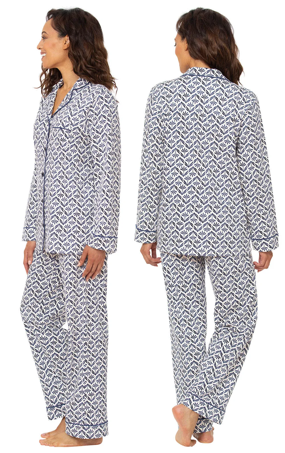Printed Jersey Button-Front Pajamas - Blue Block - Final Sale