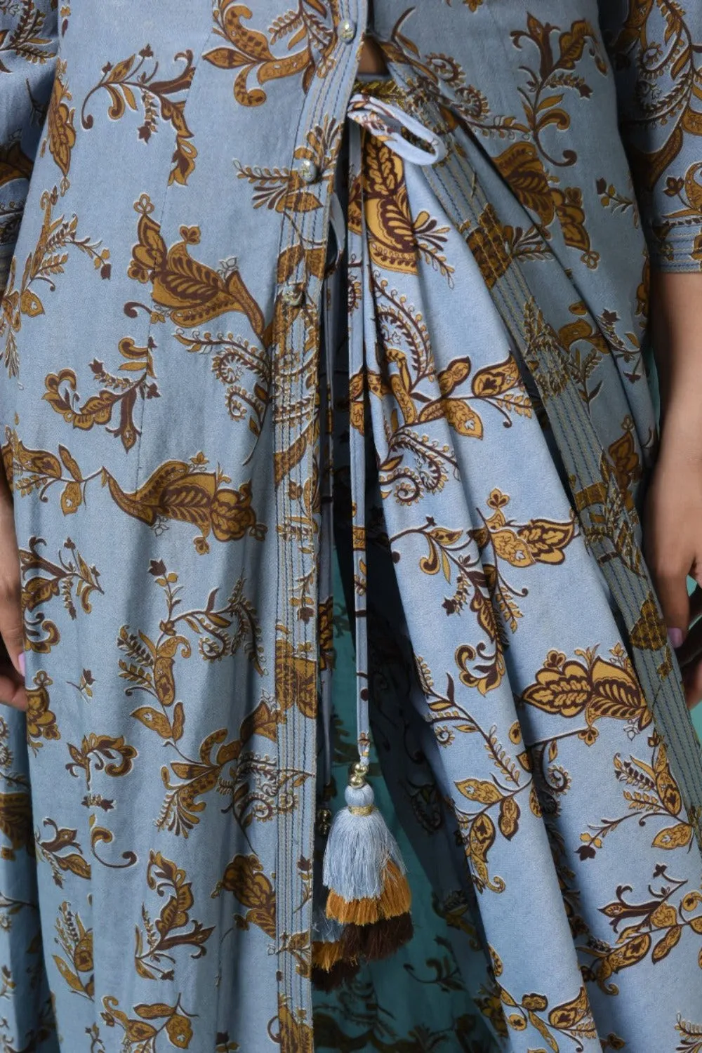 Printed long cape with jersey dhoti pants
