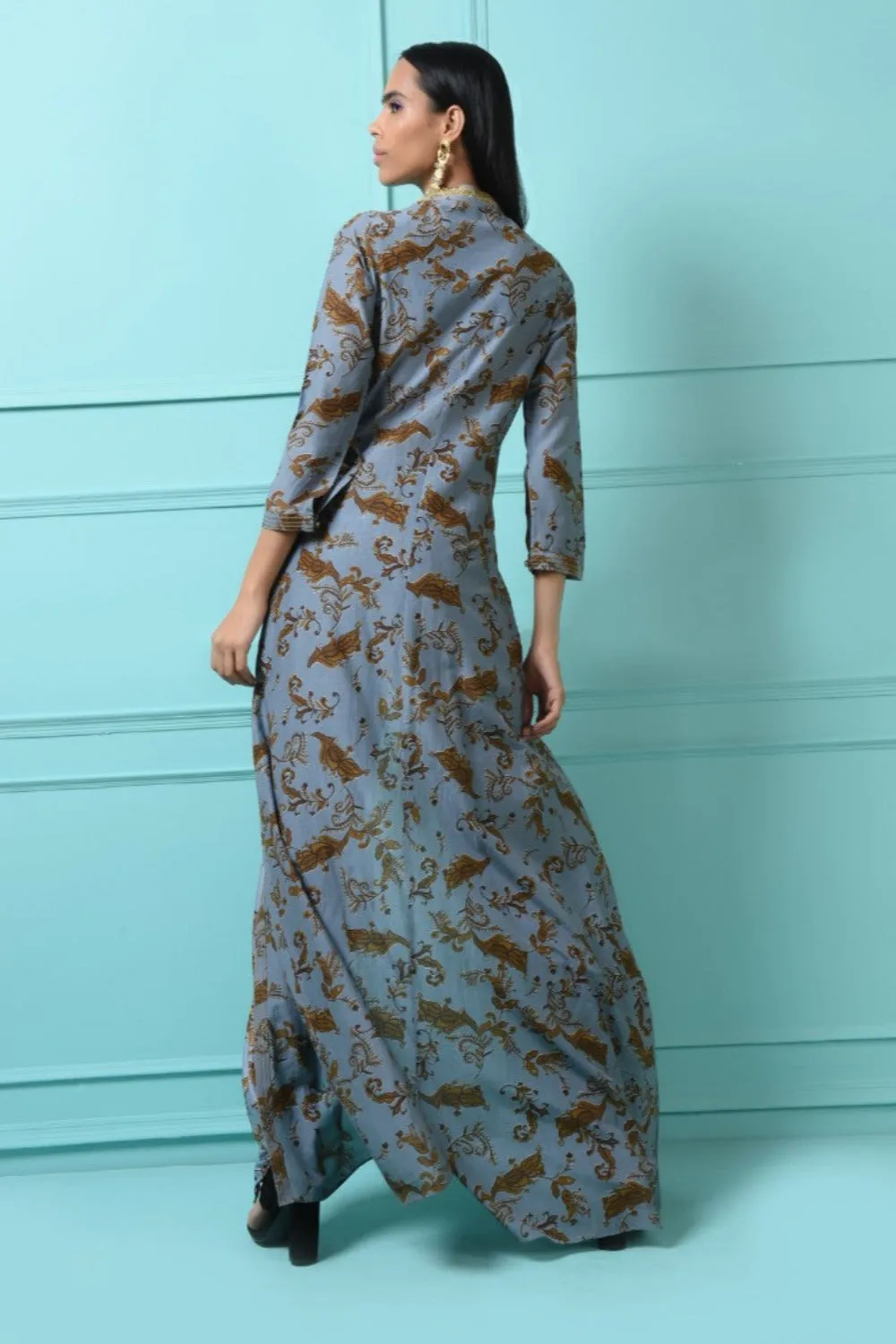 Printed long cape with jersey dhoti pants