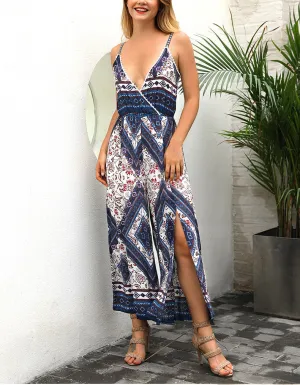 Printed Retro Style Temperament Waisted Jumpsuit