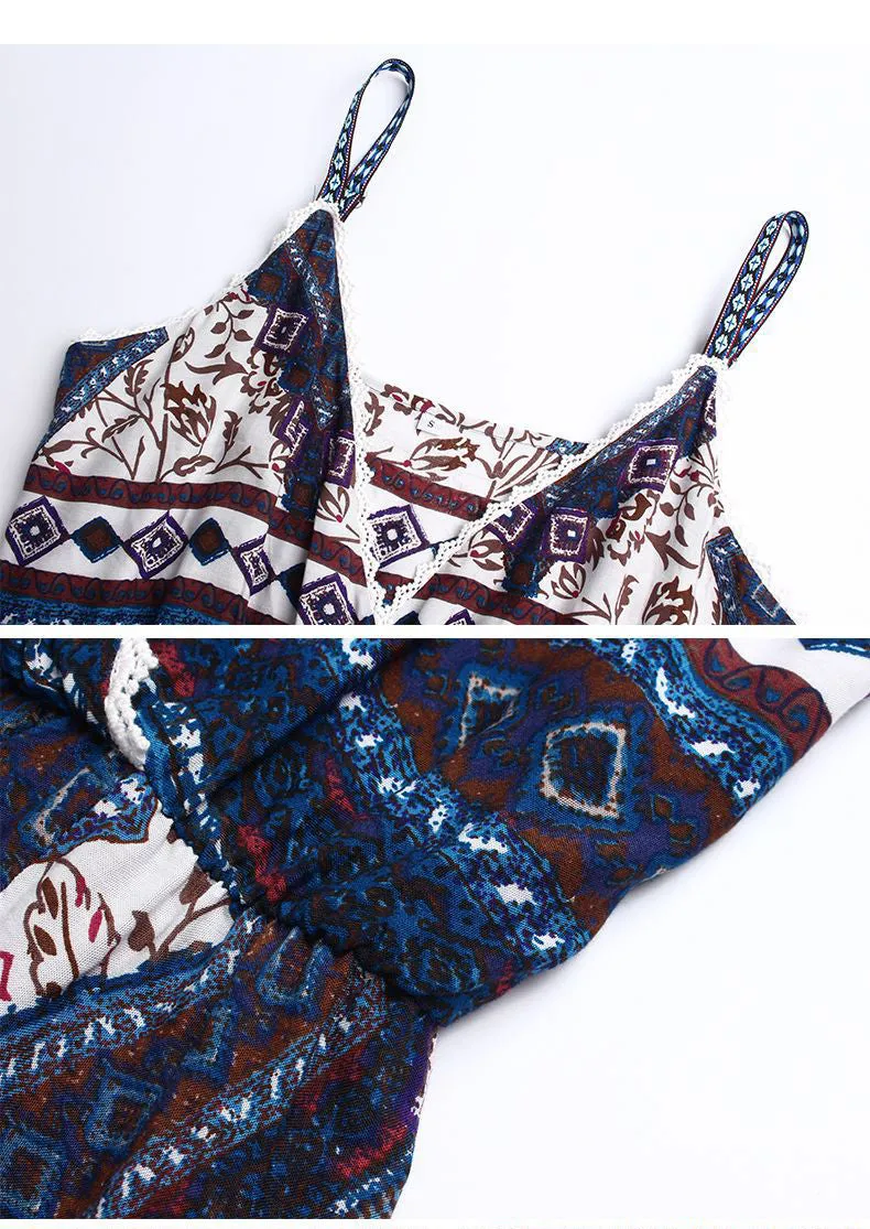 Printed Retro Style Temperament Waisted Jumpsuit