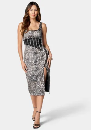 Printed Square Neck Slit Dress