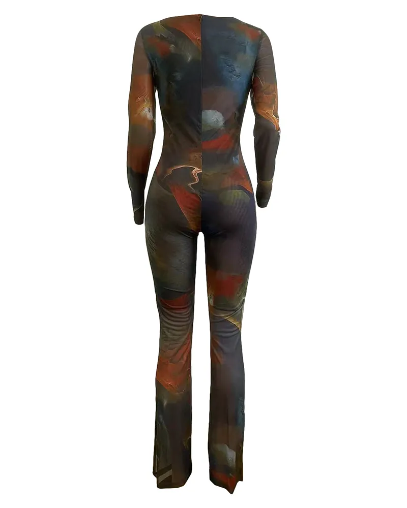 Printed Tulle Jumpsuit