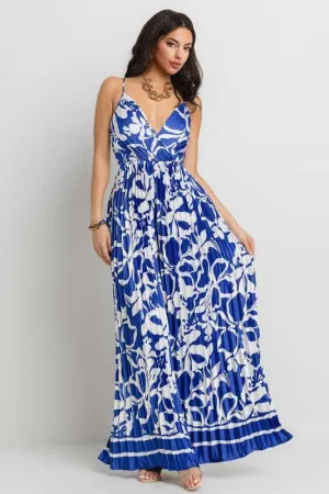 PRINTED V-NECK OPEN BACK PLEATED JUMPSUIT