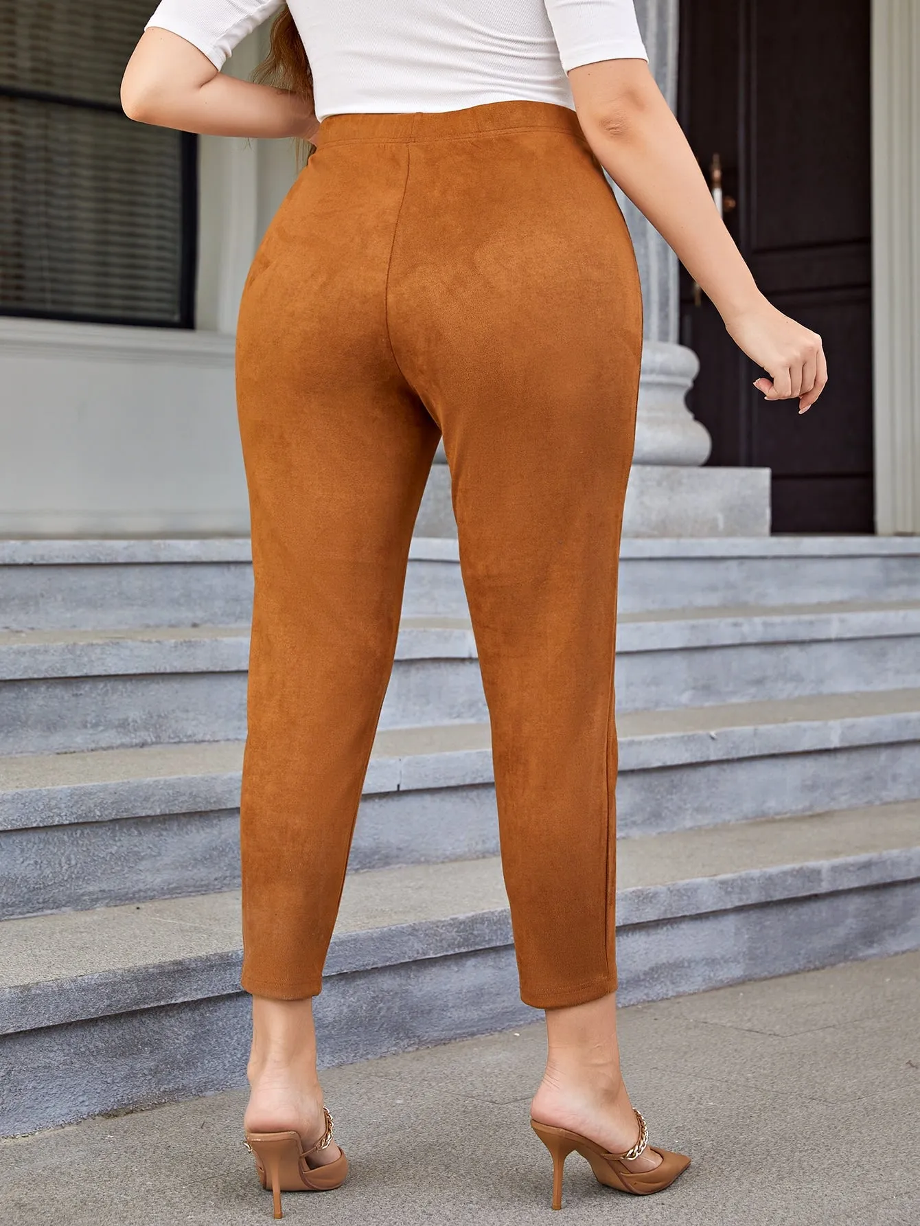 Privé Plus Size High Waist Faux Suede Pants