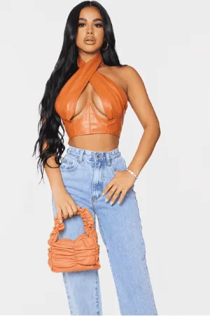 PU leather backless sexy Top
