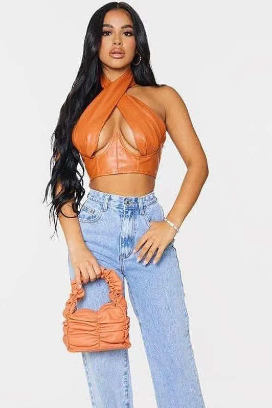 PU leather backless sexy Top