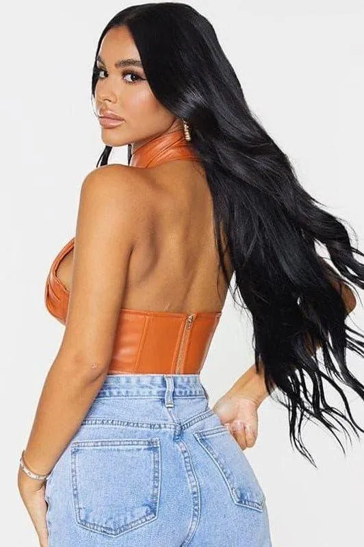 PU leather backless sexy Top