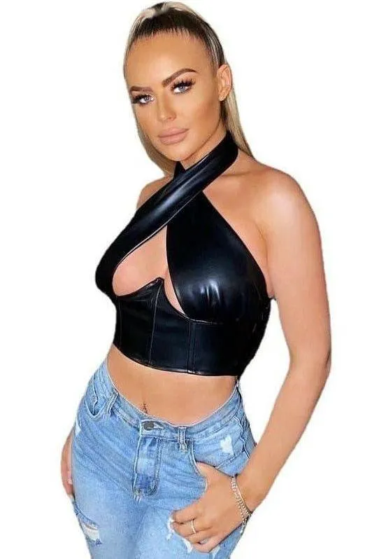 PU leather backless sexy Top