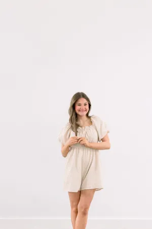 Puff Sleeve Babydoll Romper (Ivory)