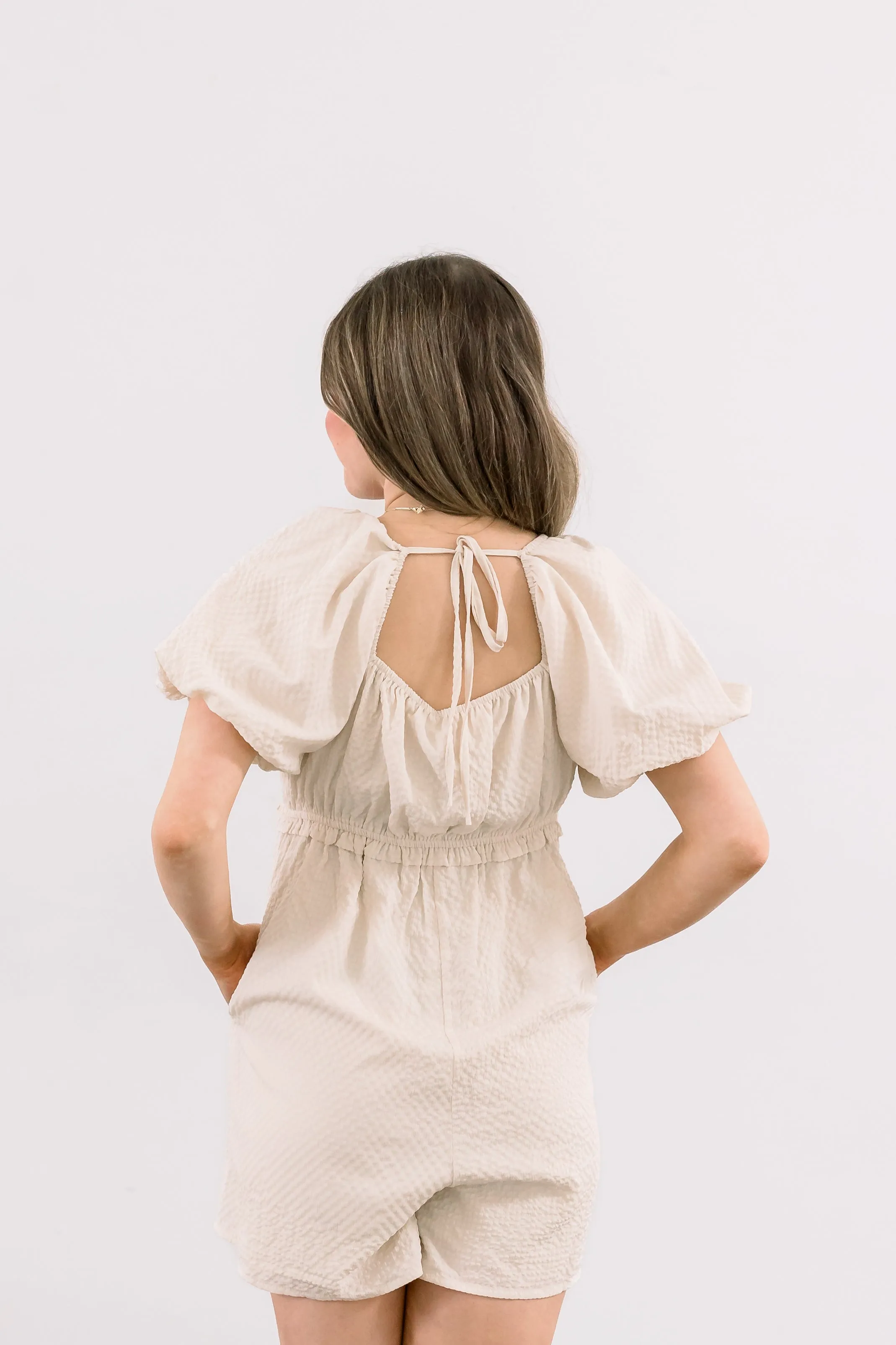 Puff Sleeve Babydoll Romper (Ivory)