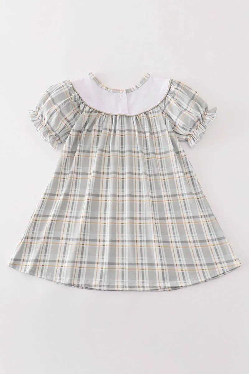 Pumpkin French Knot Plaid Girl Dress