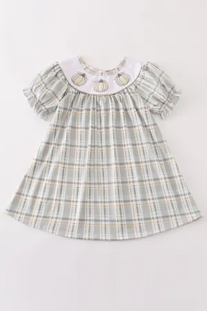 Pumpkin French Knot Plaid Girl Dress