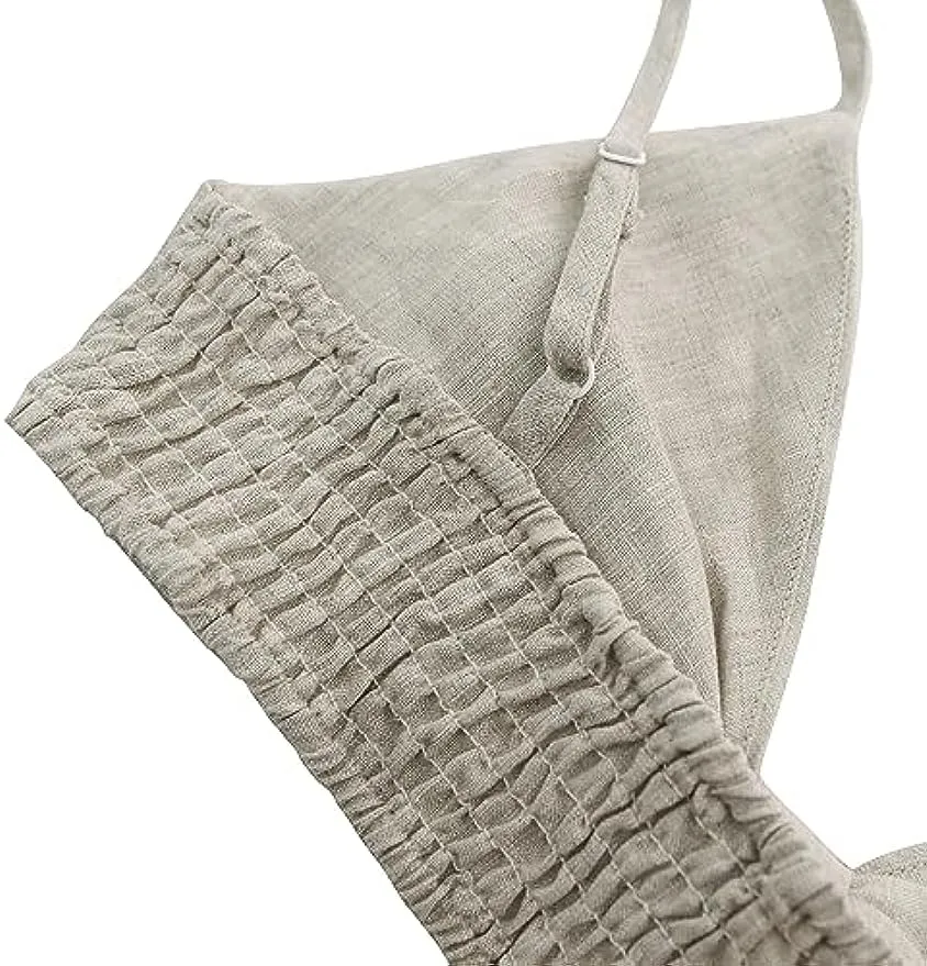 Pure Linen Front Knot V Neck Bikini Tops