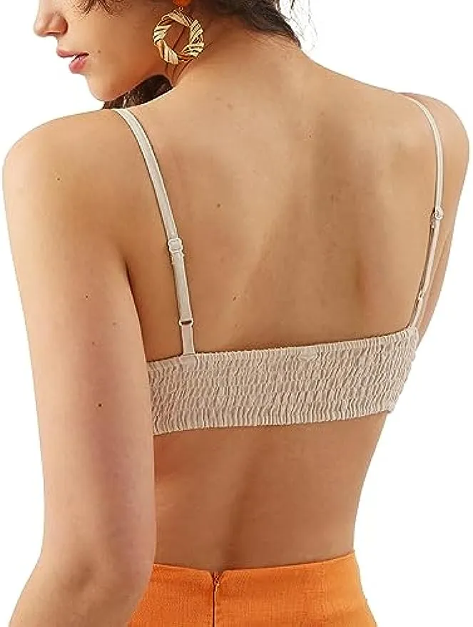 Pure Linen Front Knot V Neck Bikini Tops