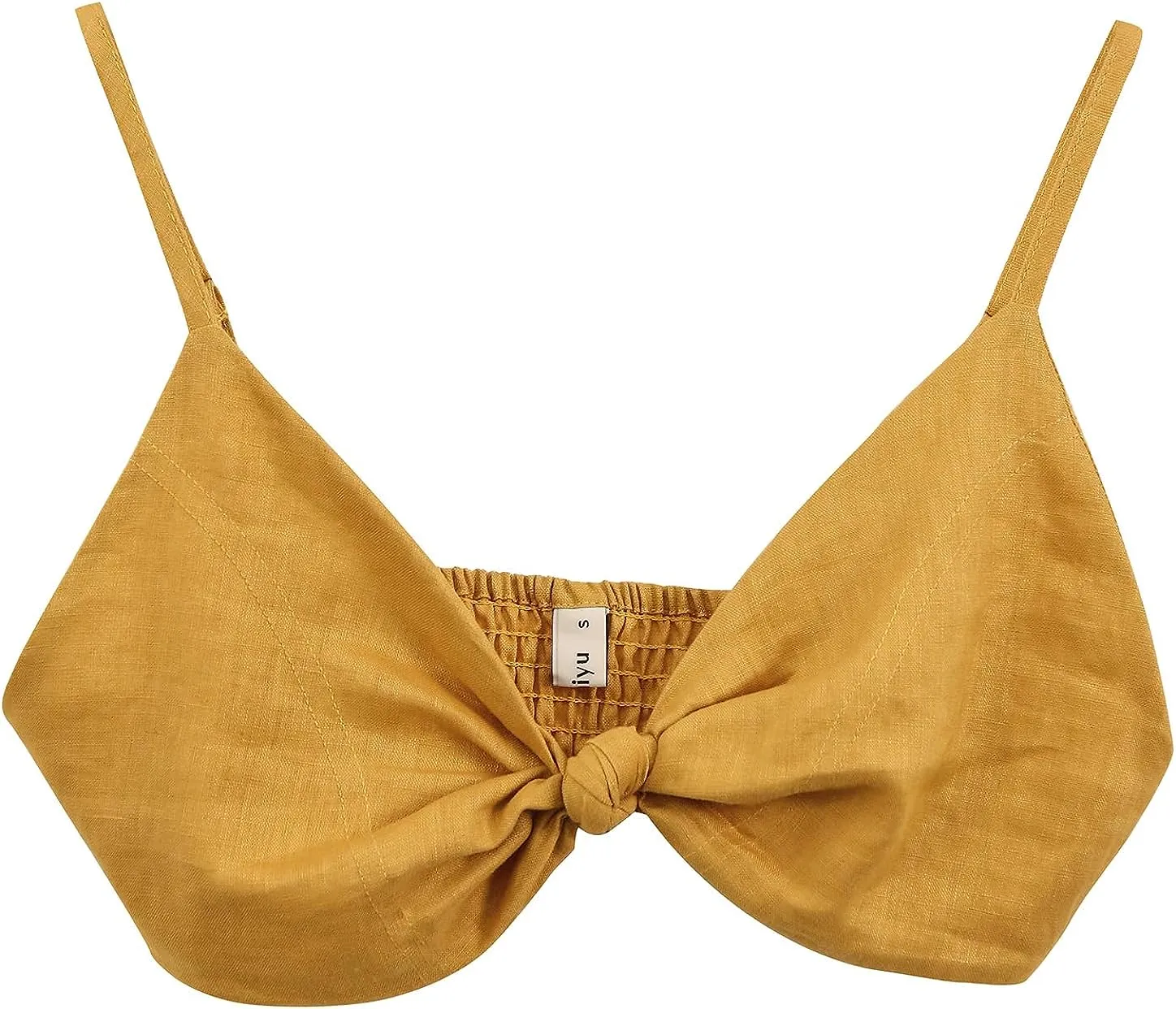 Pure Linen Front Knot V Neck Bikini Tops