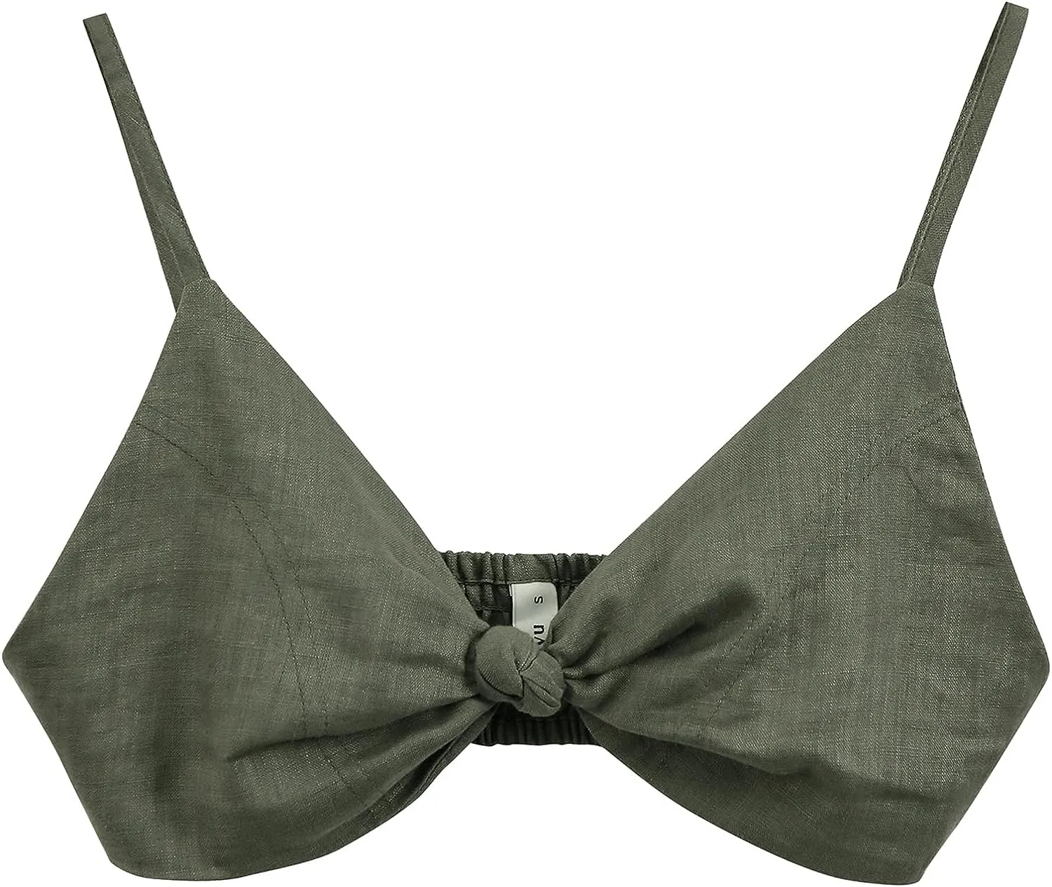 Pure Linen Front Knot V Neck Bikini Tops