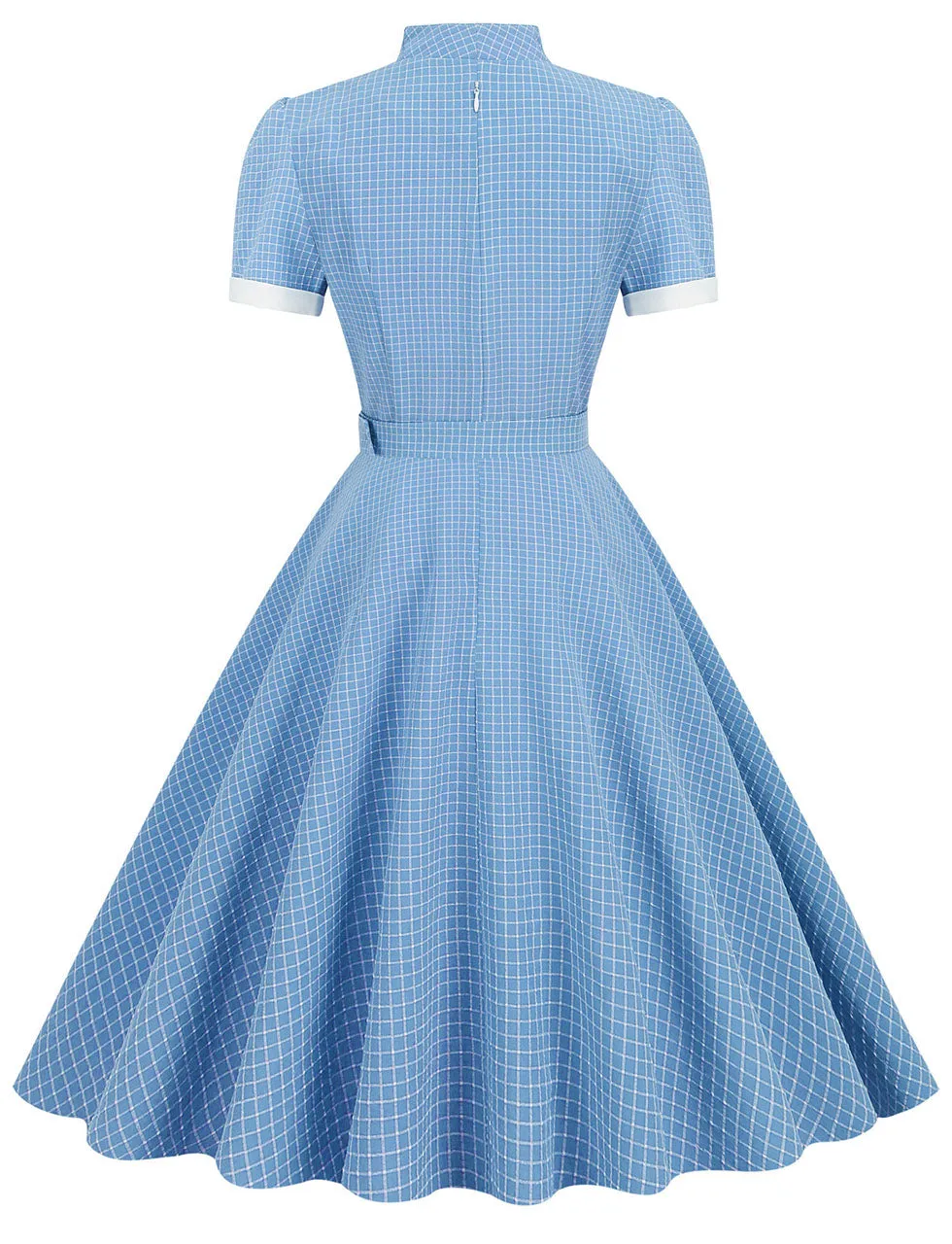 Purple Plaid V Neck Short Sleeve Swing Vintage 1950S Dress